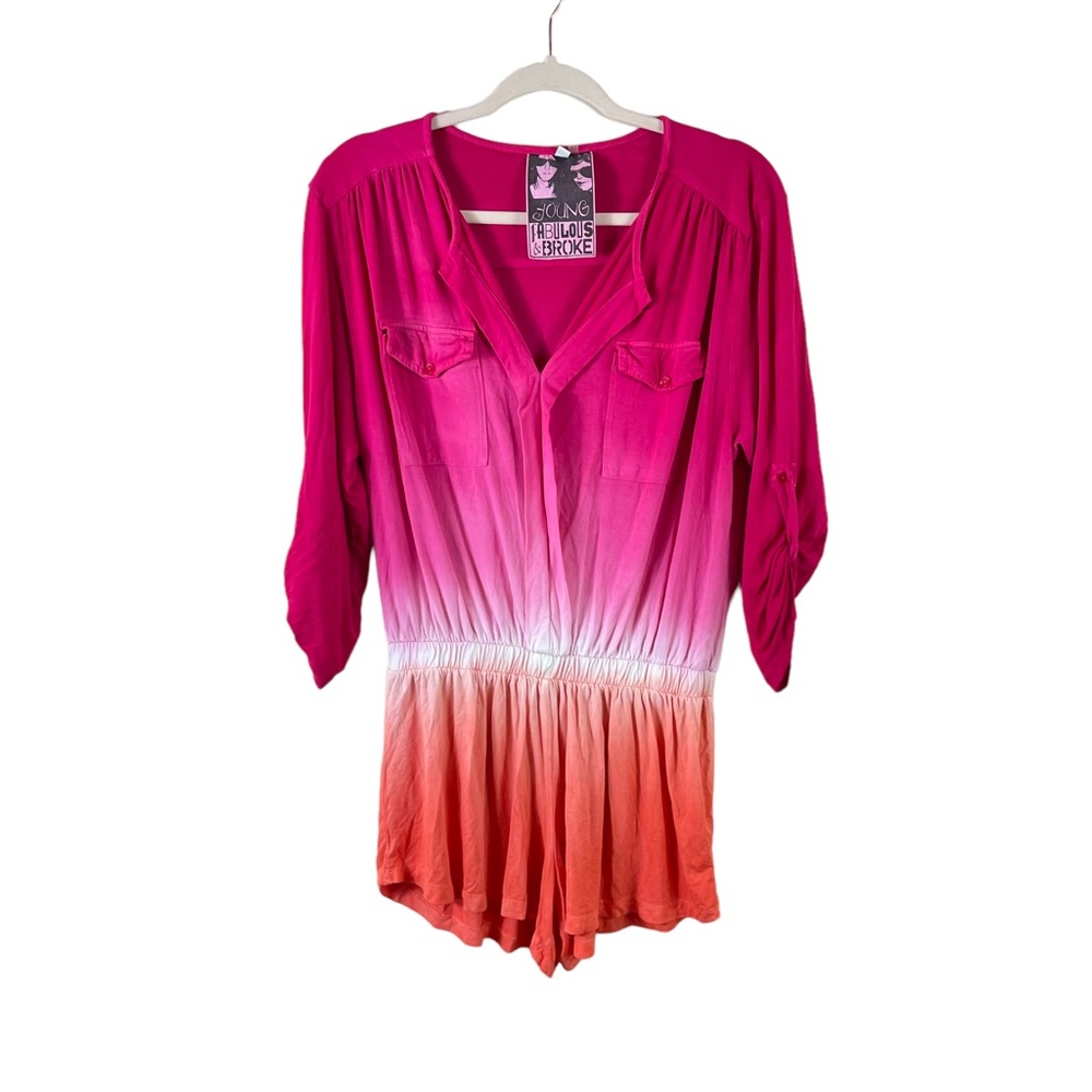 YOUNG FABULOUS BROKE womens size XS pink orange ombre long sleeve romper
